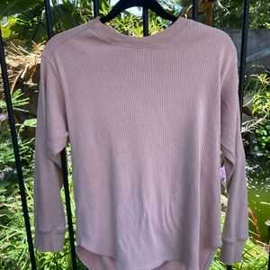 Uniqlo Ribbed Long-Sleeve Crewneck Top in Dusty Rose